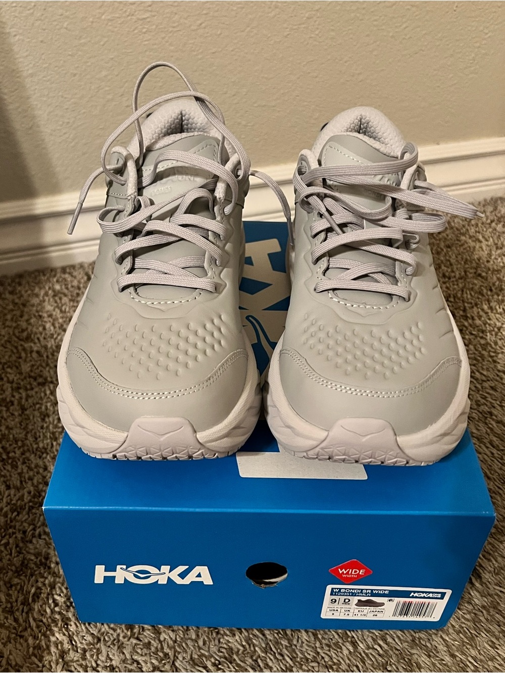 Never used Hoka Bondi SR Wide Light Grey Size 9 D. - Picture 2 of 6